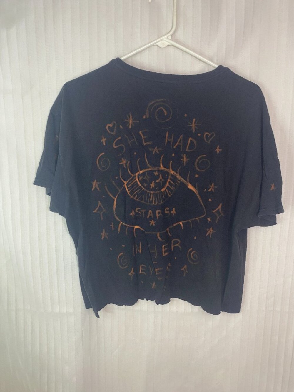 Pharrah’s Wonderworks Bleach Art Cropped T Shirt Size L Mushrooms Stars Eye